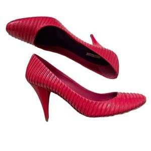 Vintage Miu miu hot pink patent leather ridged almond toe cone heels